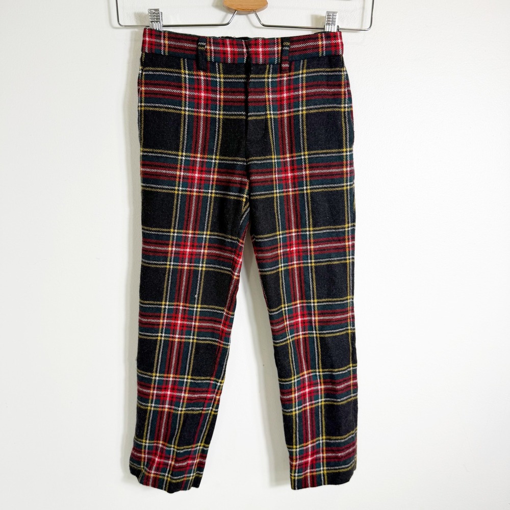 Crewcuts Ludlow Dress Pants Boys 6 Red Black Plaid Tartan Wool Blend Holiday